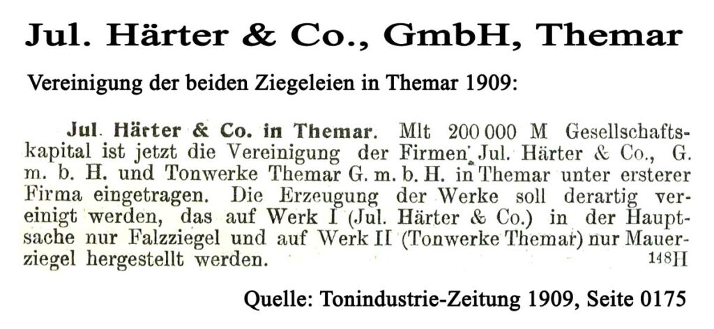 Jul. Härter & Co. Ziegelei Themar Vereinigung 1909