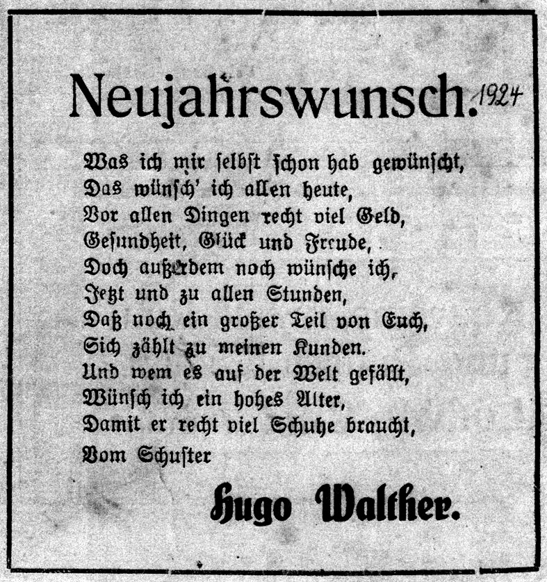 Hugo Walther, Neujahrsgruß 1934