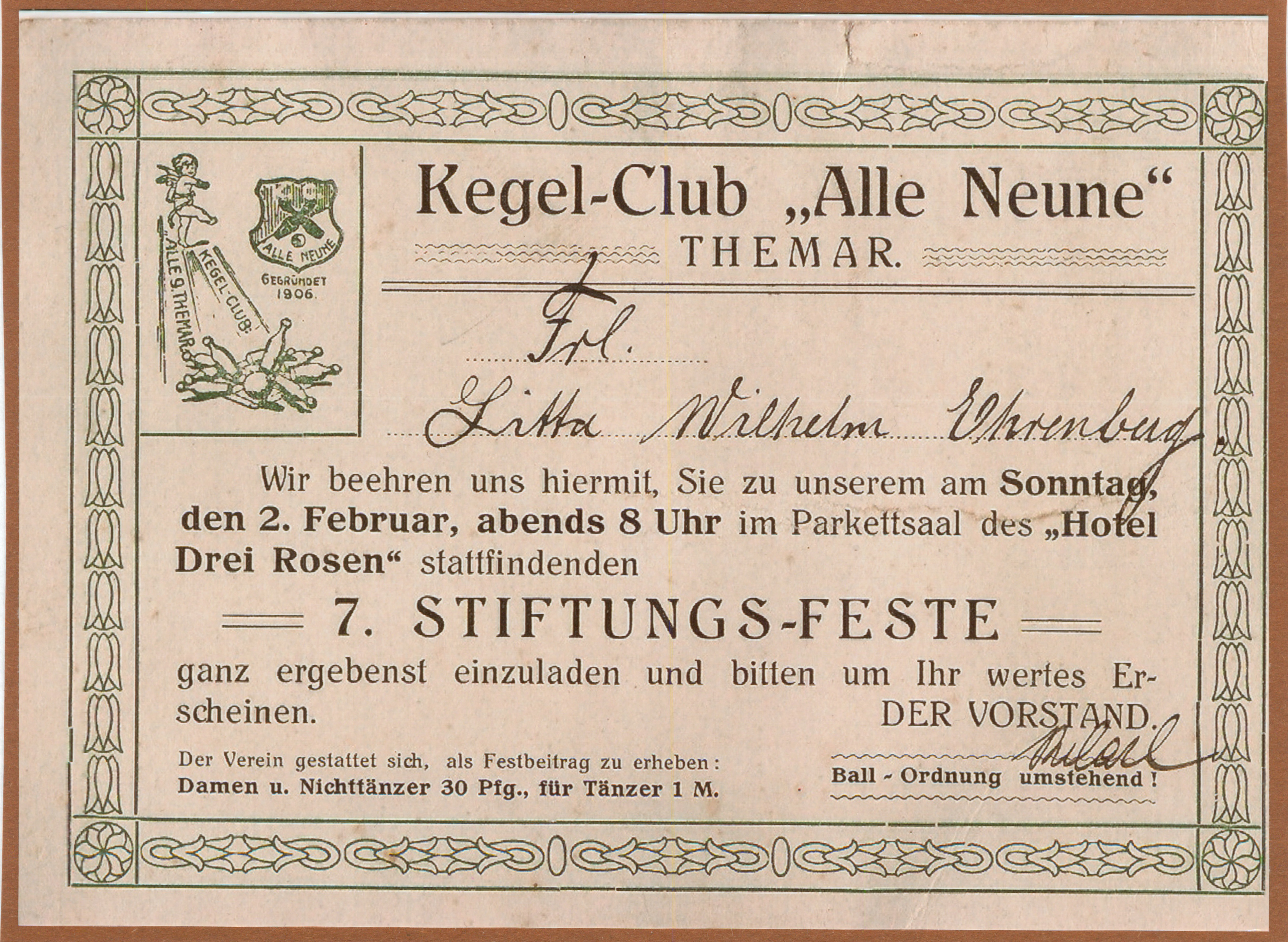 Kegelclub „Alle Neune“ – gegründet 1906